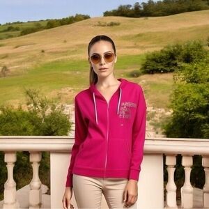 Women's Fight Like A Girl Pink Zip Hoodie Size L 80% Cotton Fleece Pockets G+